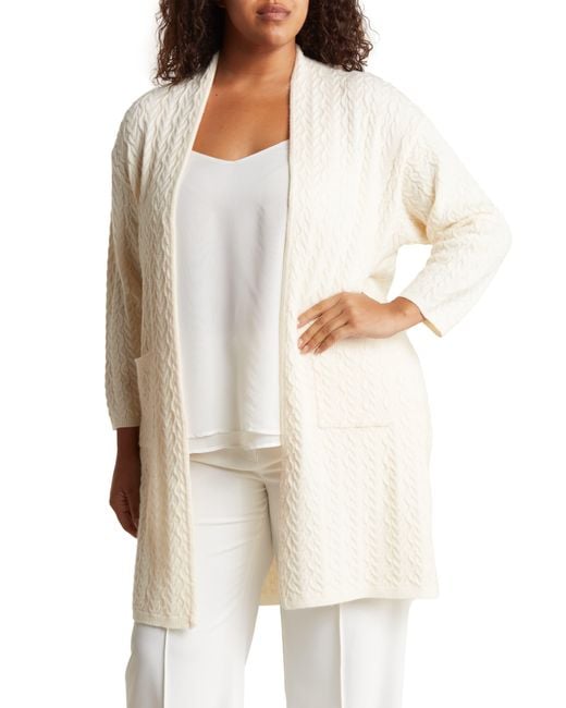 T Tahari White Cable Knit Cardigan Duster