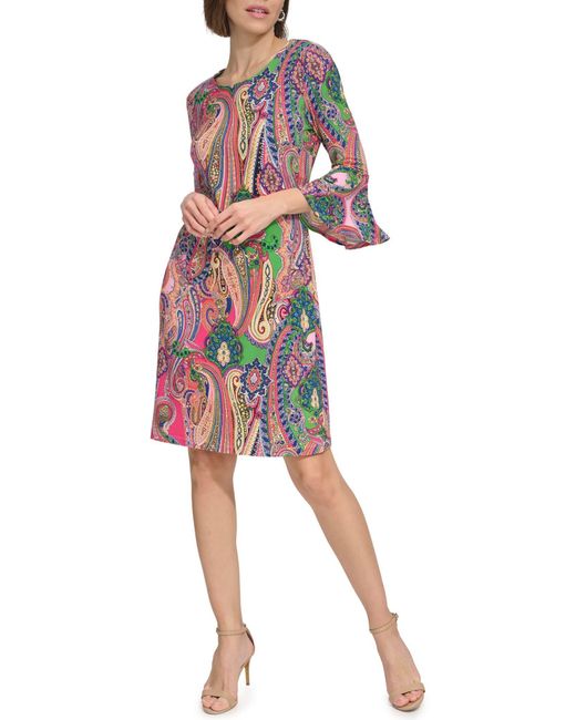 Tommy Hilfiger Red Jaipur Paisley Bell Sleeve Dress