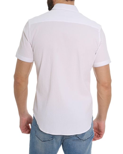 Robert Graham White Solid Seersucker Short Sleeve Shirt for men