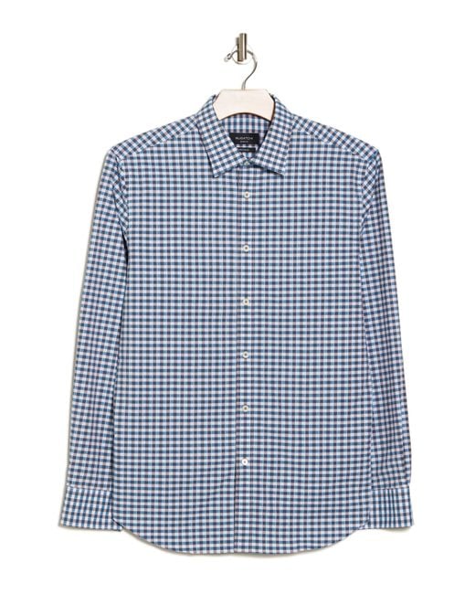 Bugatchi Blue Shaped Fit Gingham Comfort Stretch Cotton Button-up Shirt for men
