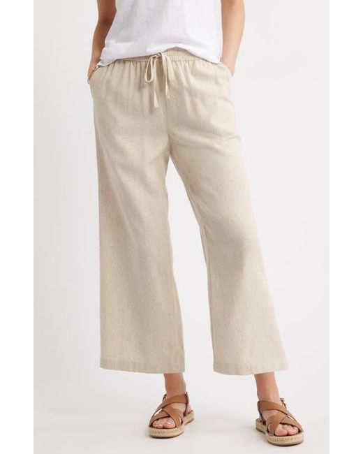 Caslon Natural Drawstring Wide Leg Linen Blend Pants