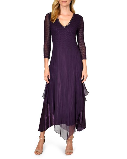 Komarov Purple Flutter Hem Midi Dress