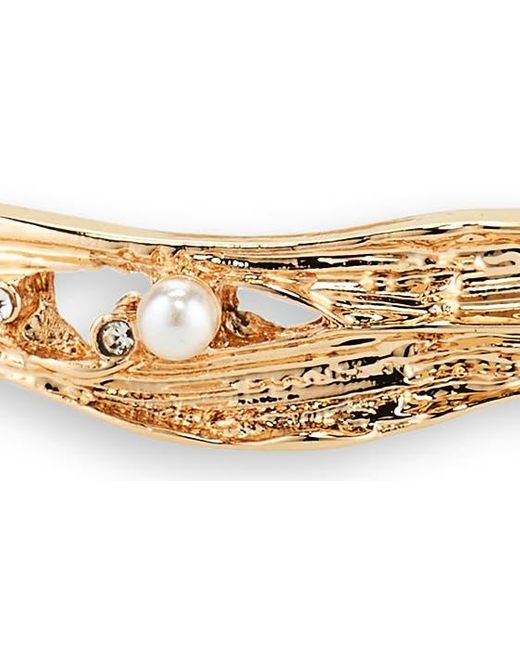 Nordstrom Metallic Imitation Pearl & Crystal Hinged Bangle Bracelet
