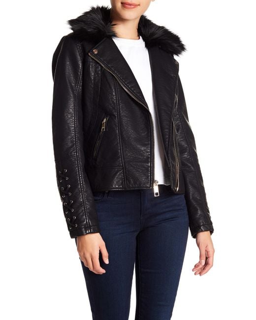 Guess Faux Fur & Leather Moto Jacket in Black Lyst