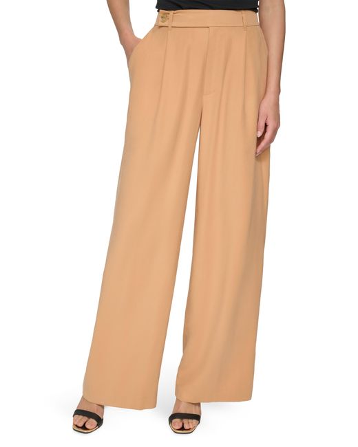 DKNY Natural High Rise Pleated Wide Leg Pants
