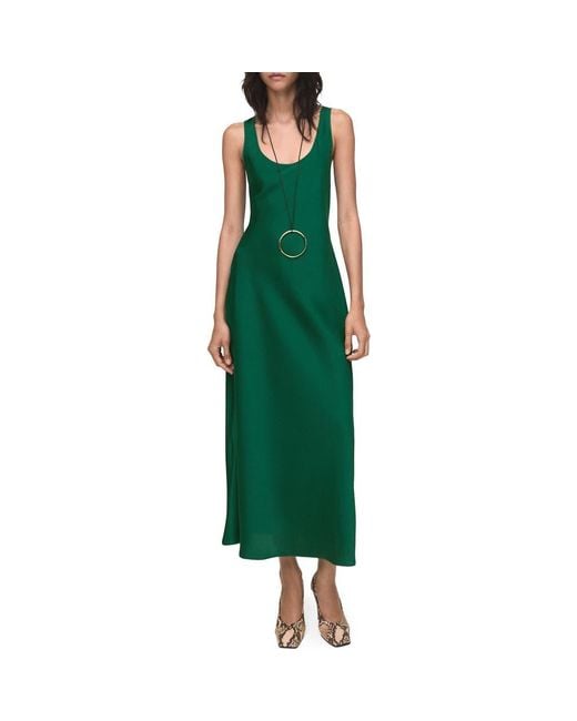 red dress green earrings Long dress with draping main image 0