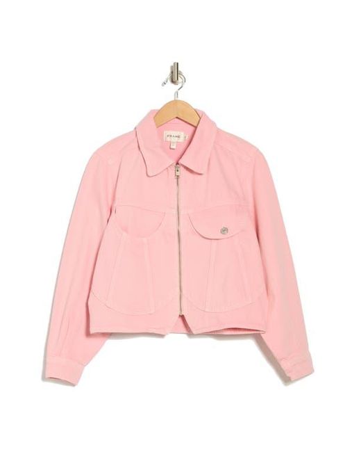 FRAME Pink Heart Crop Denim Jacket