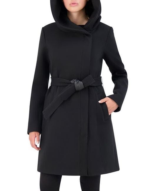 Cole Haan Belted Twill Hooded Trench Coat in Black Lyst