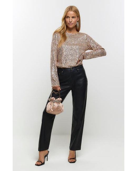 River Island Natural Sequin Top