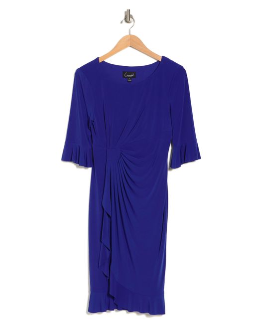 Connected Apparel Blue Ruffle Pleat Dress