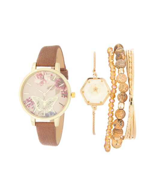 Lucky Brand Natural Butterfly Garden Leather Strap Watch