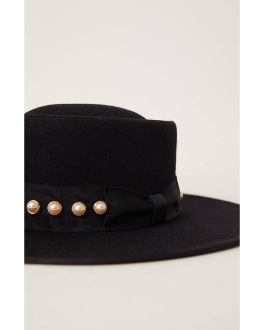 BTB Los Angeles Black Hazel Imitation Pearl Wool Hat