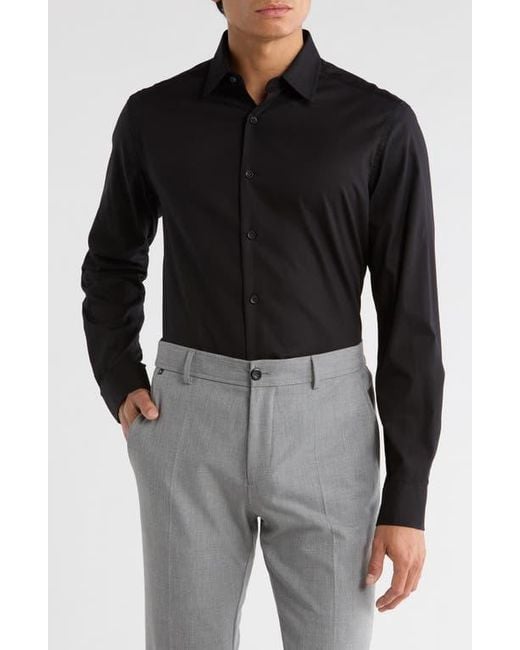 Duchamp Black Solid Slim Fit Dress Shirt for men