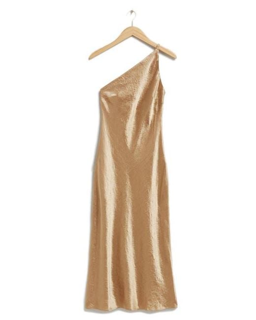 & Other Stories Brown One-Shoulder Satin Slipdress