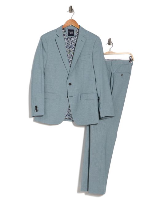 Original Penguin Blue Trim Fit Small Check Suit for men