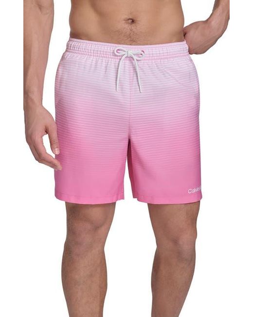 Calvin Klein Pink Graphite Stripe Core Volley Swim Trunks for men