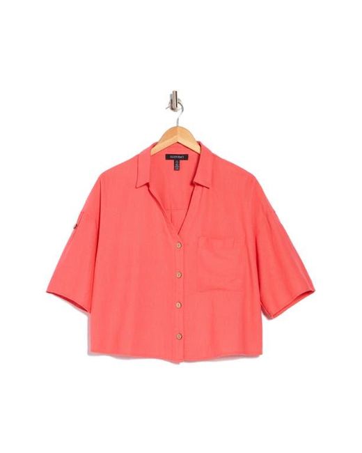Ellen Tracy Pink Boxy Short Sleeve Crop Button-Up Shirt