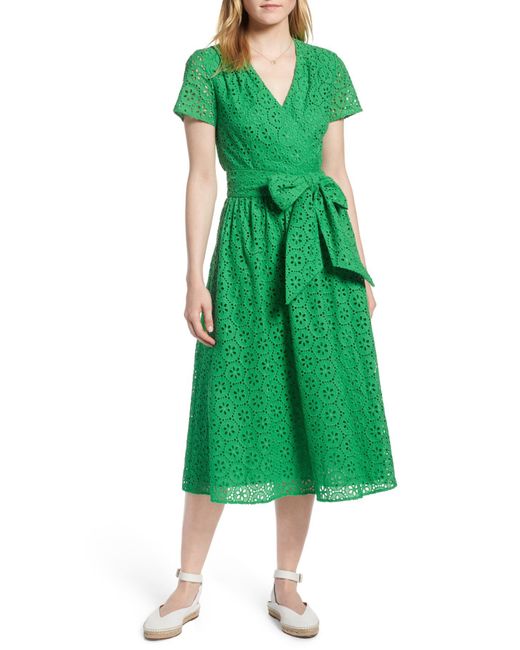 1901 Green Cotton Eyelet Short Sleeve Dress (regular & Petite)