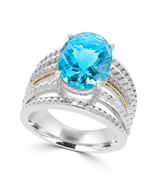 Effy 925 Sterling Silver/18k Yellow Gold Diamond Blue Topaz Ring