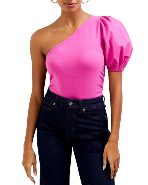 French Connection Pink Rosanna One-shoulder Cotton Top