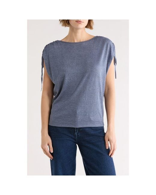 Max Studio Blue Ruched Shoulder Top