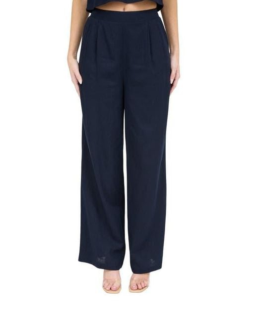 Blu Pepper Blue Solid Wide Leg Pants