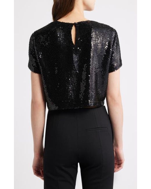 FRAME Black Sequin Crop Top