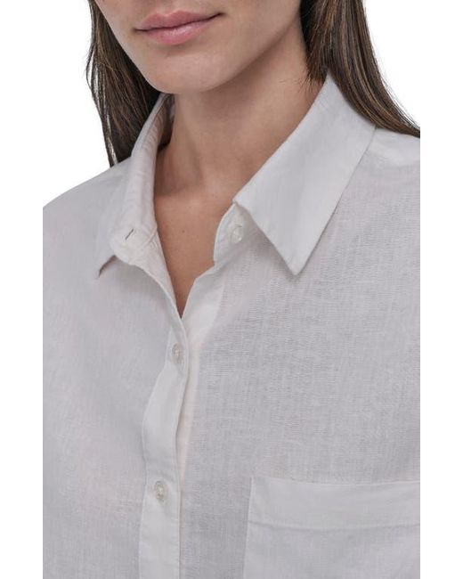 DKNY White Oversize Linen Blend Crop Button-Up Shirt