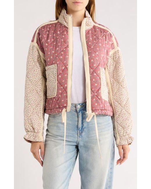 Blank NYC Red Bloom Bash Quilted Bomber Jacket