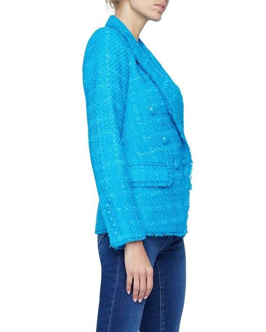 L'Agence Blue Kenzie Fringe Double Breasted Blazer