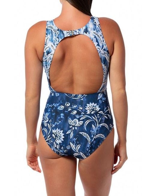 Jantzen Blue Farrah High Neck One-Piece Swimsuit