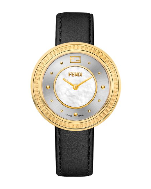 Fendi Metallic Women's Stainless Steel Leather Strap Watch, 36mm