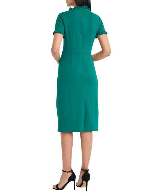 Maggy London Green Ruffle Short Sleeve Pocket Sheath Dress