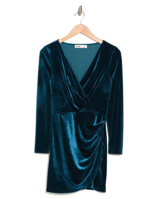 Elodie Blue Long Sleeve Velvet Faux Wrap Minidress