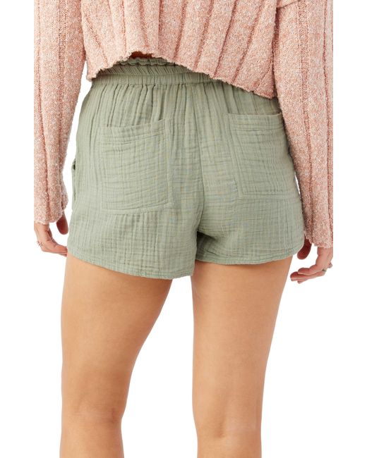 O'neill Sportswear Green Carlie Cotton Double Gauze Shorts