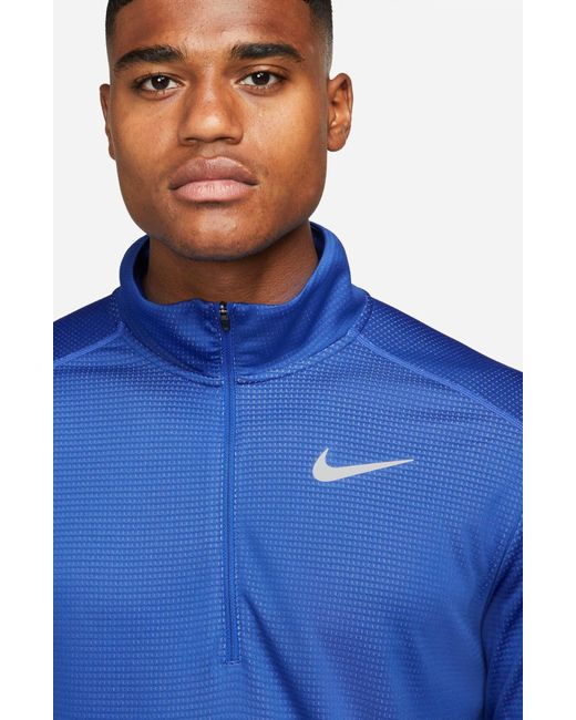 Nike Blue Pacer Dri-fit Half Zip Long Sleeve Running Shirt for men