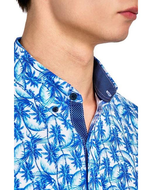 Con.struct Blue Palm Tree Short Sleeve Woven Button Down Shirt for men