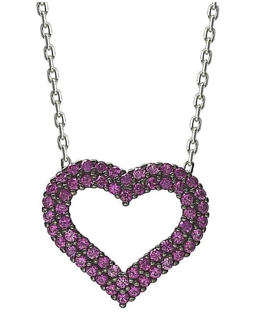 Suzy Levian Purple Sterling Cubic Zirconia Heart Pendant Necklace