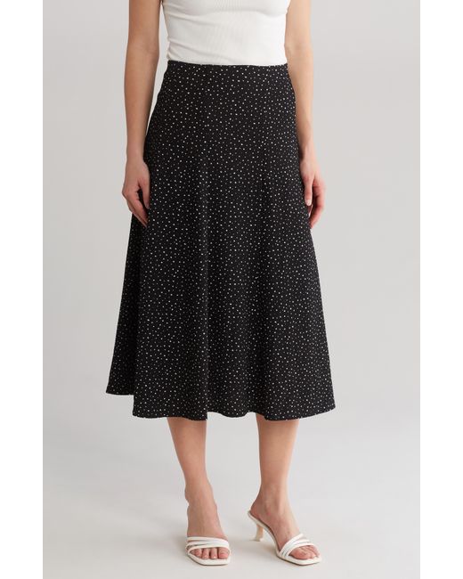 Adrianna Papell Black Dot Print Pull-on Knit Midi Skirt