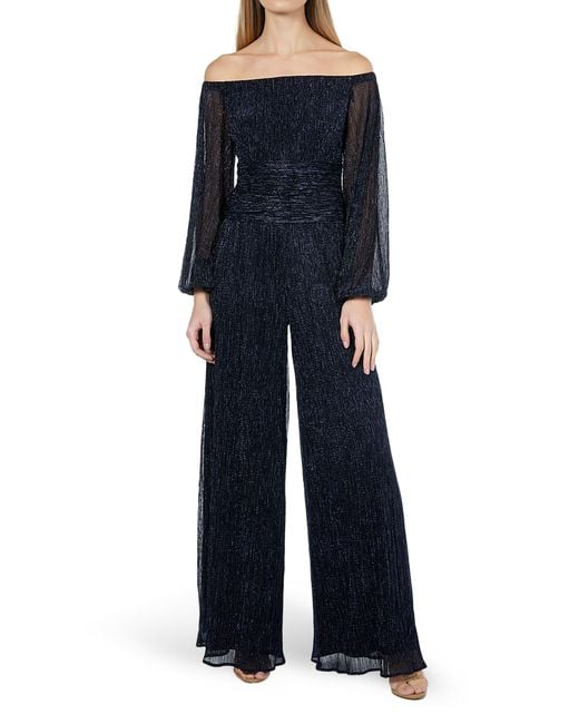 Marina Off-the-shoulder Metallic Chiffon Jumpsuit In Navy At Nordstrom ...