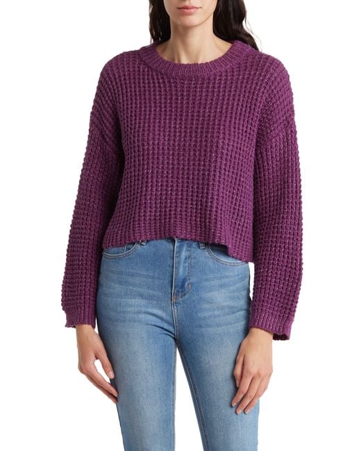 Elodie Waffle Knit Crop Sweater In Purple At Nordstrom Rack