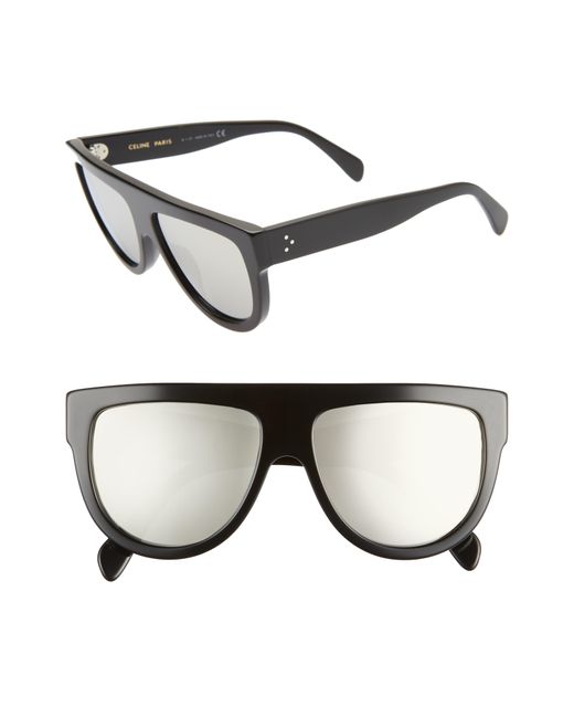Celine 58mm Universal Fit Flat Top Sunglasses In Shiny Black/smoke