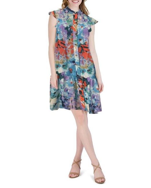 Julia Jordan Blue Flutter Sleeve Drop Waist Dress