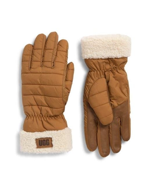 Ugg Brown Aw Uggfluff Cuff Gloves