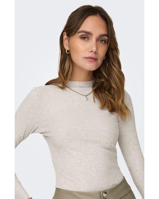 ONLY Natural Emma Funnel Neck Ribbed Sweater