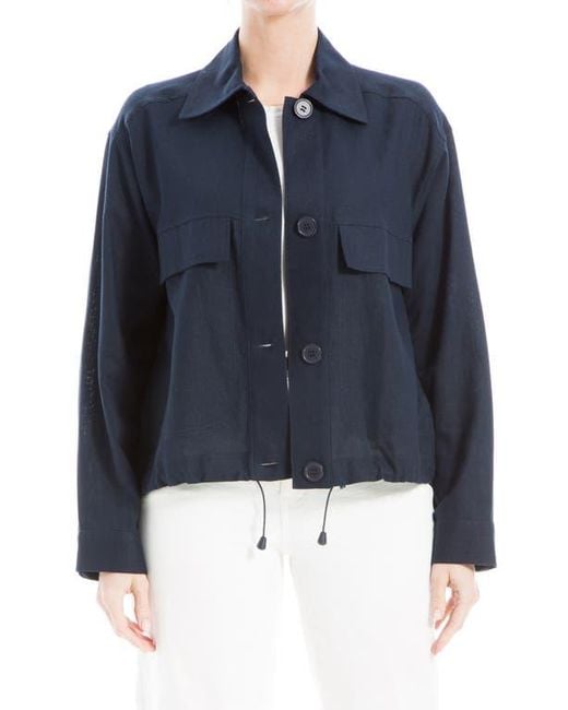 Max Studio Blue Linen & Cotton Utility Jacket
