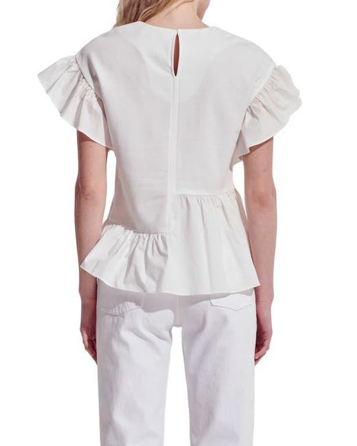 English Factory White Flutter Sleeve Mixed Media Peplum Top