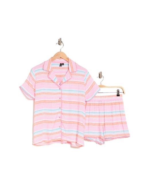 Kensie Pink Notch Collar Boxer Short Pajamas