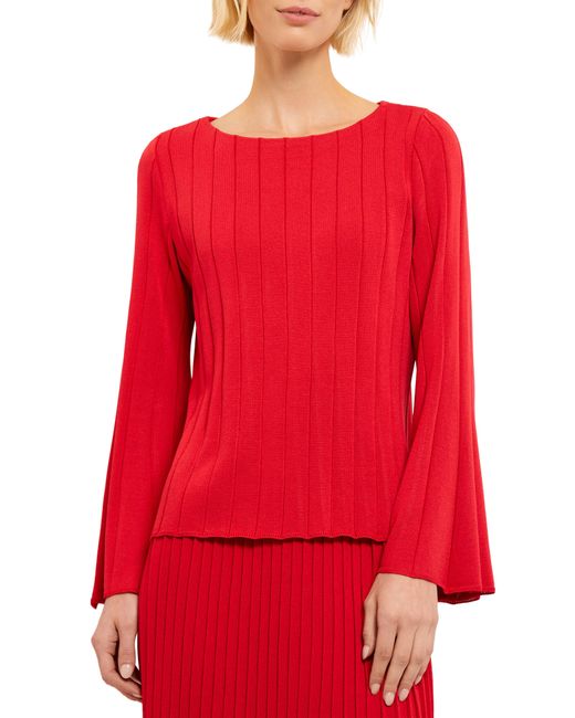 Misook Red Rib Bell Sleeve Sweater