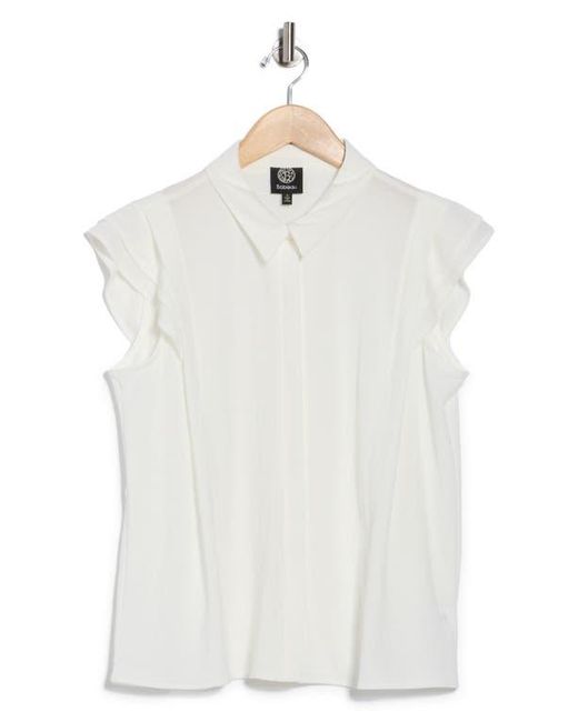 Bobeau White Cap Sleeve Piqué Button-Up Top